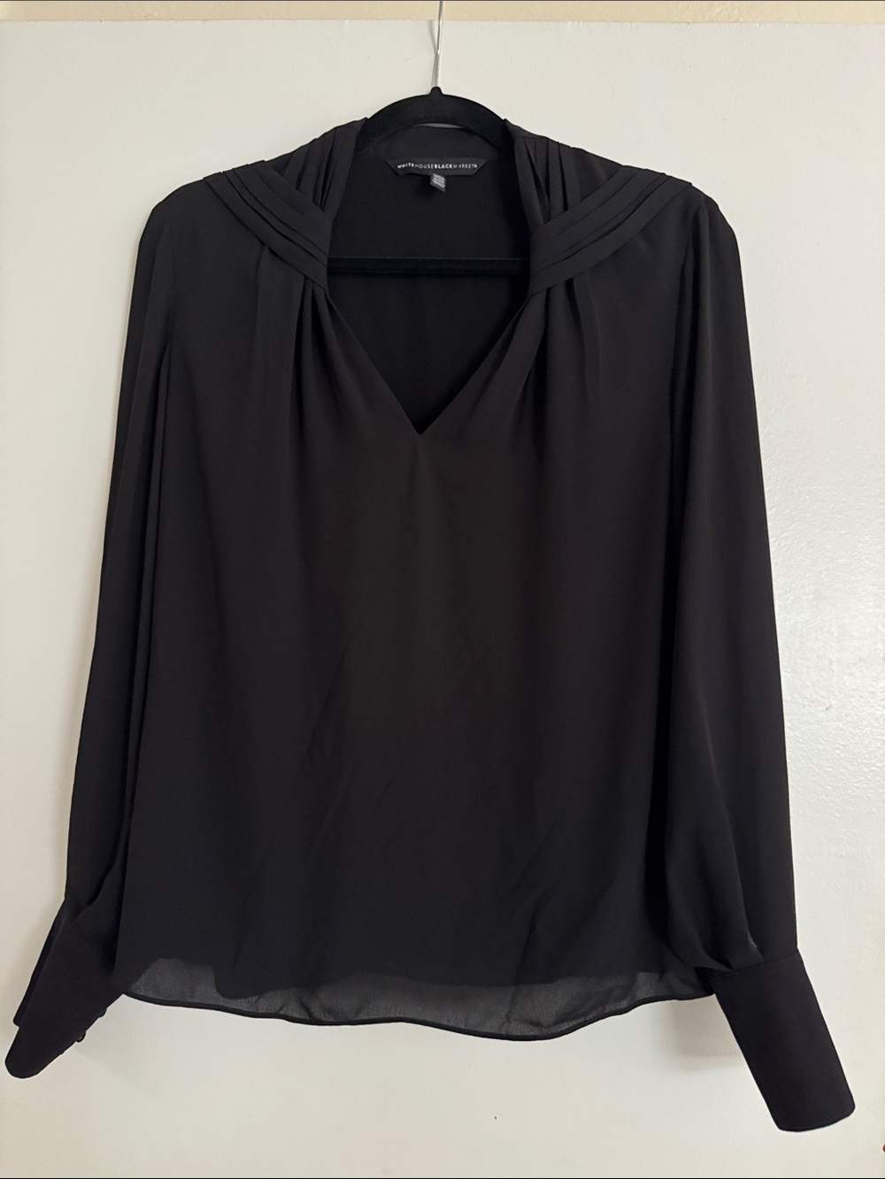 White House Black Market V-Neck Black Long Sleeve Blouse